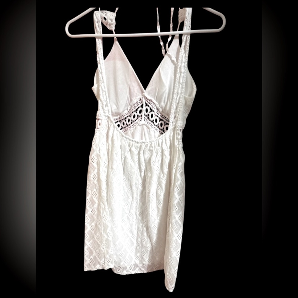 🌺Made In Italy sz M White Low Back Eyelet Lace & Crocheted Summer Dress - Picture 2 of 3